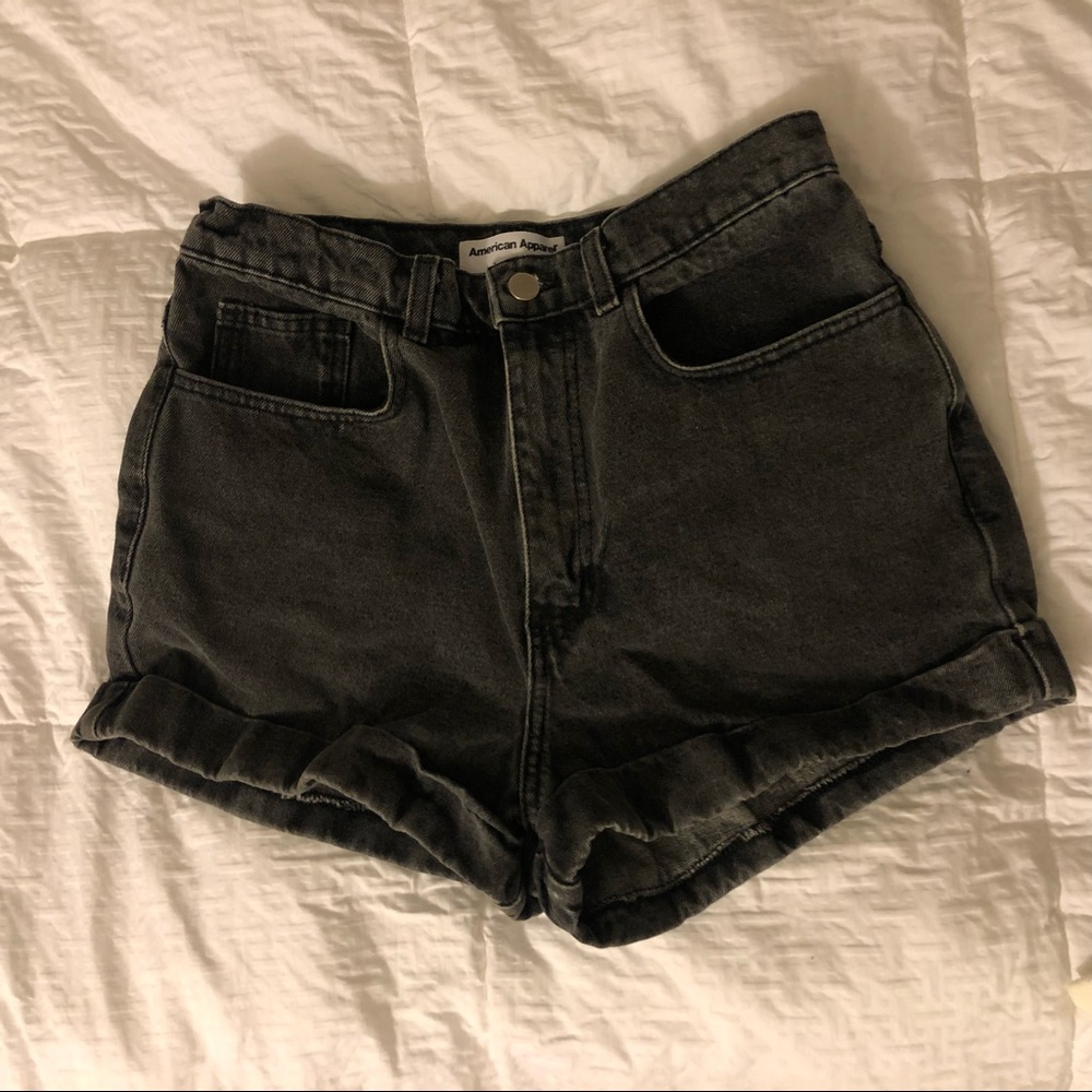 American Apparel ICONIC high waisted denim cuff shorts